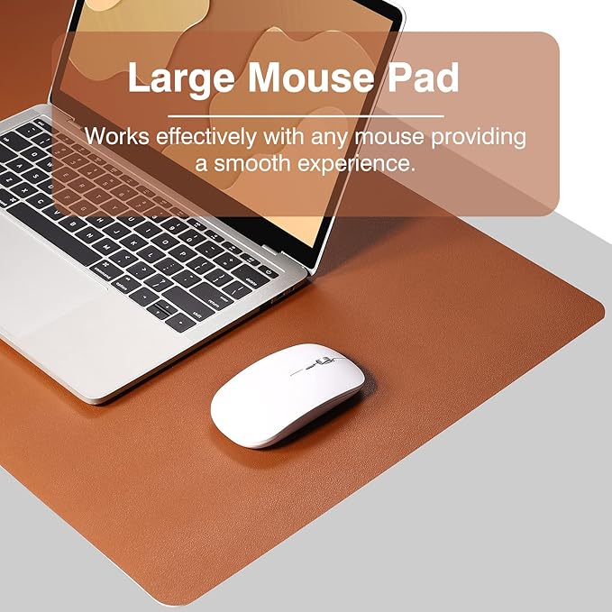 TOWWI Dual Sided Desk Pad, Large Desk Mat, Waterproof Desk Blotter Protector Mouse Pad, Leather Desk Pad Large for Keyboard and Mouse (24" x 14", Brown/Gray)