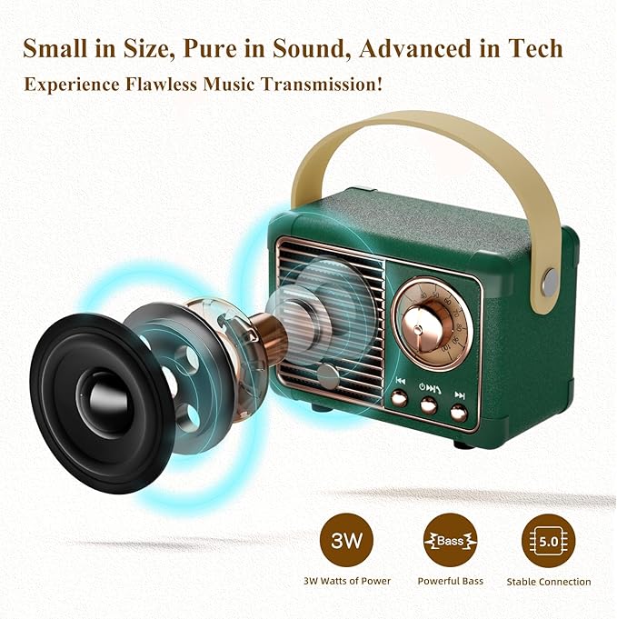 Vintage Retro Bluetooth Speaker Old Vintage Decor Birthday Gifts for Men Old School Mini Portable Wireless Speaker for Office,Room,Desk Accessories,Indoor,Outdoor Retro Gifts for Teen,Friends (Green)