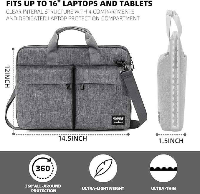 KINGSLONG 15.6 inch Laptop Shoulder Bag, Slim Shockproof Computer Sleeve Notebook Ultrabooks Carrying Case Handbag Cover Fit for Acer Asus Dell Lenovo HP Toshiba, Gray