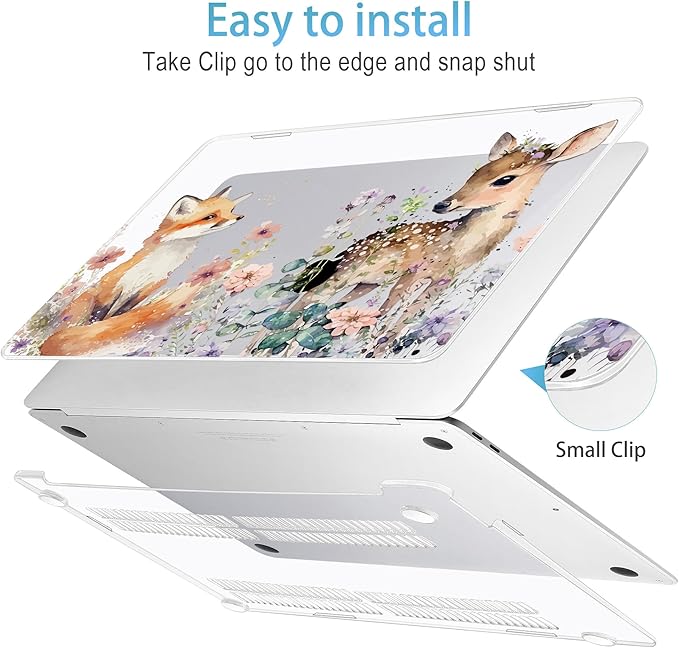 Mektron Case for MacBook Air 13 inch M1 A2337 A2179 A1932,Hard Cover 2018-2021 Air 13-inch with Touch ID, Exclusively Designed Protective Shell with Keyboard Skin+Screen Protector, Fox and Deer
