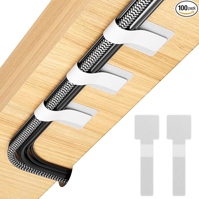 100Pcs Cable Straps Hook and Loop Cable Ties - Cable Holder for Desk Cable Management Under Desk - Computer Cord Organizer for Home Office Gaming Setup - White by LoopStraps
