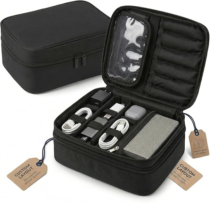 Keross Cable Organizer Bag for Travel with Removable Dividers – Electronics Organizer Case for Chargers, Cables, Power Banks & Accessories, Large Capacity Tech Pouch for Work, Desk & Travel