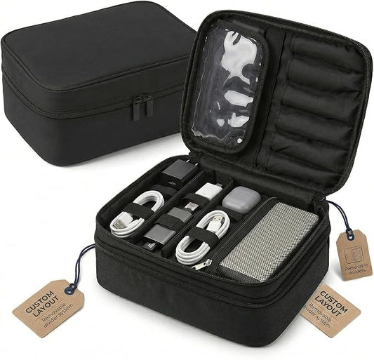 Keross Cable Organizer Bag for Travel with Removable Dividers – Electronics Organizer Case for Chargers, Cables, Power Banks & Accessories, Large Capacity Tech Pouch for Work, Desk & Travel