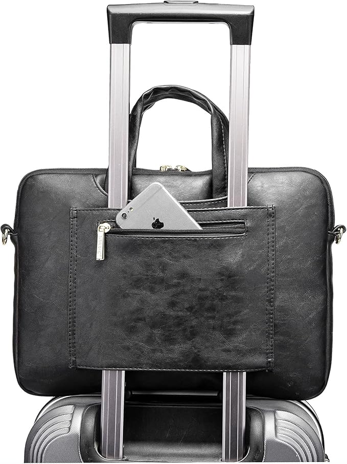Kinmac 360° Protective Waterproof PU Leather Laptop Shoulder Messenger Sleeve Briefcase case Bag (13 inch-14 inch, Black PU)