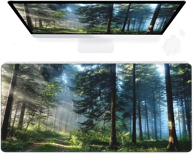 Desk Mat,Forest Extended Gaming Mouse Pad for Office Work & Game,Computer Keyboard Mouse Mat Desk Non-Slip Rubber Base Large Mousepad with Stitched Edges, 31.5x15.7inch