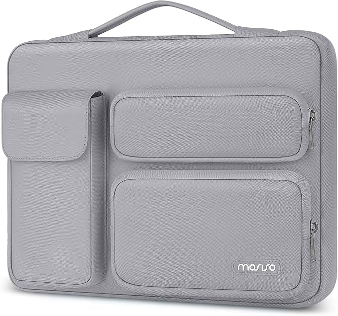 MOSISO 360 Protective Laptop Case 13.3 inch, 13-13.3 inch Laptop Sleeve Compatible with MacBook Air/Pro 13 / Pro 14, HP Dell ASUS Lenovo, Side Open Bag with 2 Raised&1 Flapover Pockets, Steel Gray
