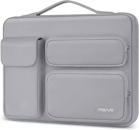 MOSISO 360 Protective Laptop Case 13.3 inch, 13-13.3 inch Laptop Sleeve Compatible with MacBook Air/Pro 13 / Pro 14, HP Dell ASUS Lenovo, Side Open Bag with 2 Raised&1 Flapover Pockets, Steel Gray