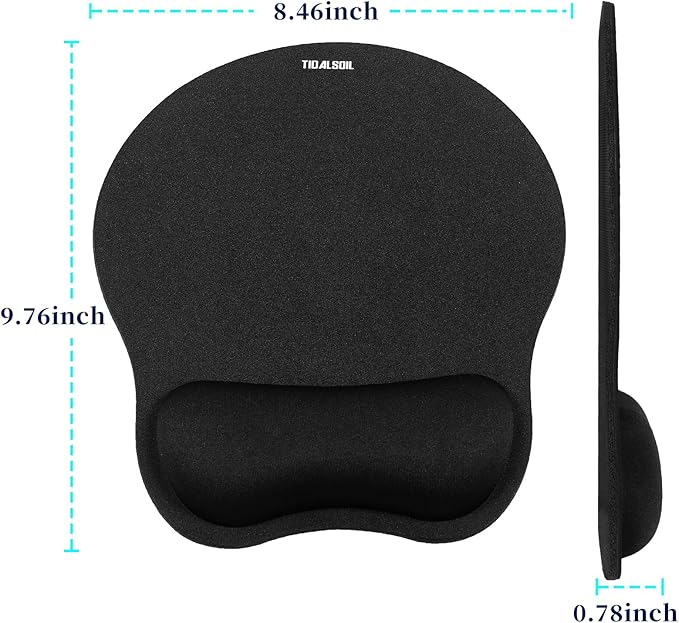 TIDALSOIL Mouse Pad with Wrist Support, Ergonomic Mouse Mat with Non-Slip PU Base, Pain Relief Memory Foam Mousepad for Office & Home, Black