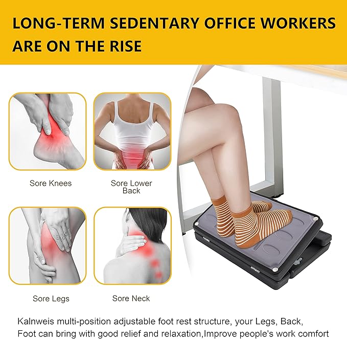 Adjustable Foot Rest Under Desk - Ergonomic Office Foot Stool with Massage, Leg Rest for Desk, Anti-Slip Design for Home & Work, Improves Posture (PB-Gray)