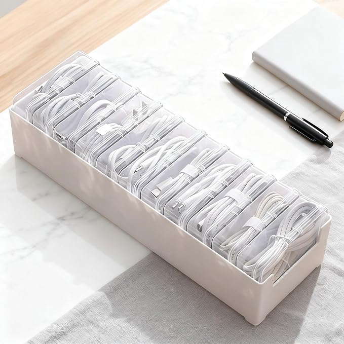11 Box Cable Organizer Storage Box, Desktop Cable Management with Switch, Power Cord Organizer for Office,Home,Desk Accessories Storage Stationery Supplies and Accessories???Clear??? (11 Box) by DTHUIHUA