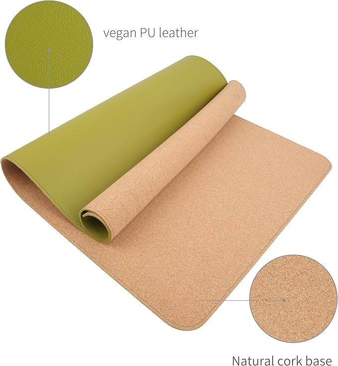 RENMTURE Dual-Sided Mouse Pad, Natural Cork & PU Leather Large Desk Pad for Office and Home Work, Desk Protector Non-Slip, Waterproof, Easy Clean (Olive Green, 36"x17")
