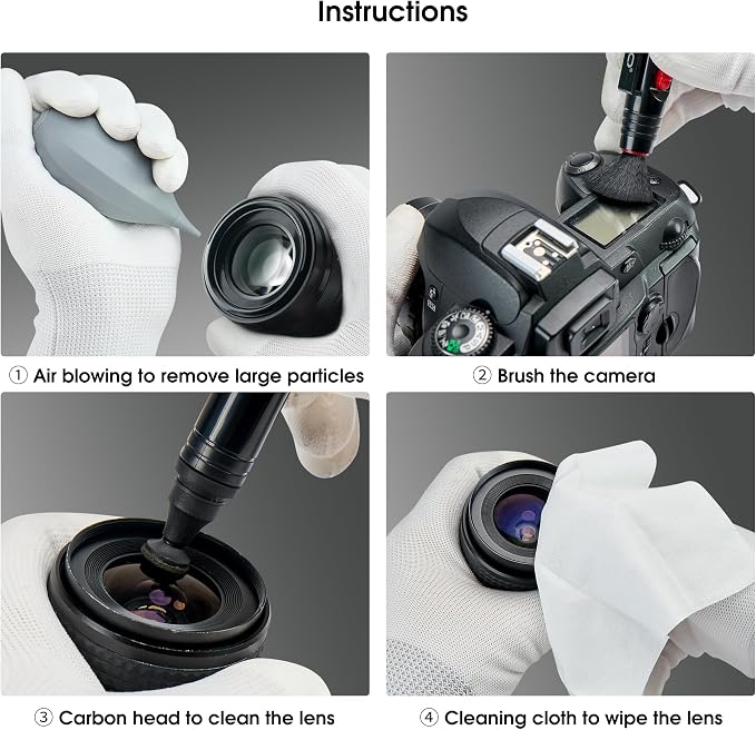 VSGO 4-in-1 Camera Cleaning Kit for Canon, Nikon, Sony DSLR Cameras, Air Blower, Lens Brush Pen, Microfiber Cloths (VS-A13E) - Image 6