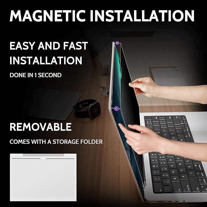 Peslv Magnetic 4 Way Privacy Screen for Macbook Pro 14 Inch (2021-2026, M1, M2, M3, M4, M5), Removable Matte Anti Glare Blue Light Protector, 360 Private Security Filter for Mac Laptop Computer