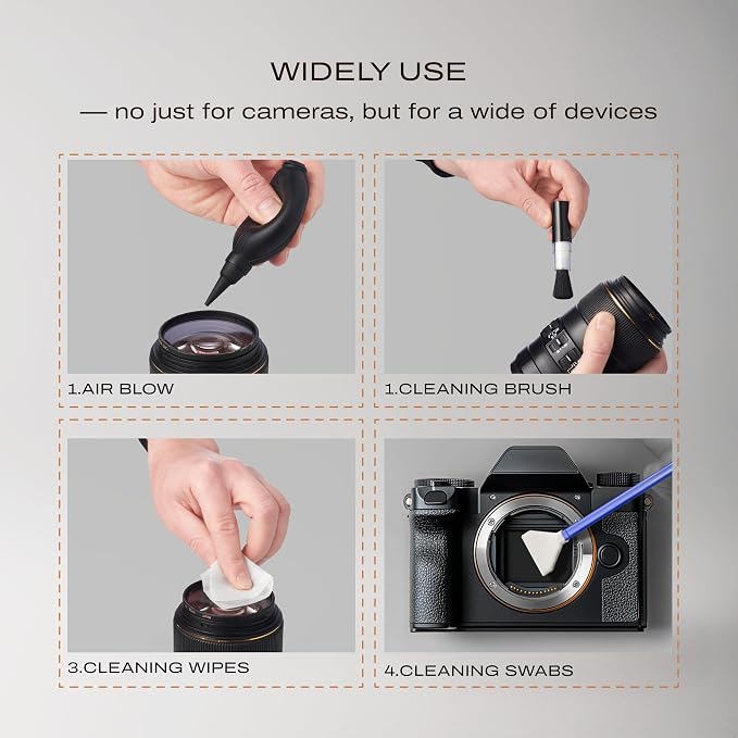 C Coiro Camera Lens Cleaning Kit 7 in 1 – Lens Pen, Air Blower, Sensor Cleaning Swabs, Lens Cleaner Spray, Wet Wipes 5 Pac, Microfiber Wipe – DSLR Mirrorless Full Frame - Image 4