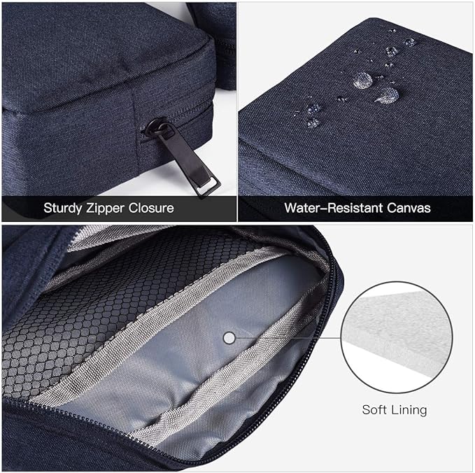 2-Pack Portable Storage Pouch Bag, Universal Electronics Accessories Case Cable Organizer Compatible with Hard Drive, Laptop Mouse, Power Bank, Adapter, Cellphone, Cosmetics (Small+Big-Navy Blue)