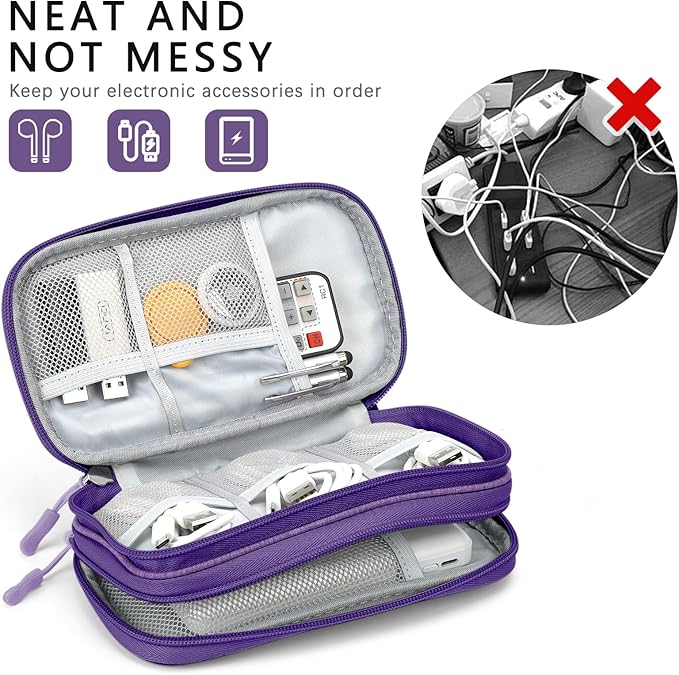 Skycase Electronic Organizer Travel Case - Waterproof Travel Cord Pouches for Organization, Cable Organizer, All-in-One Double Layers Storage Bag for Accessories, Charger, Cable, Purple
