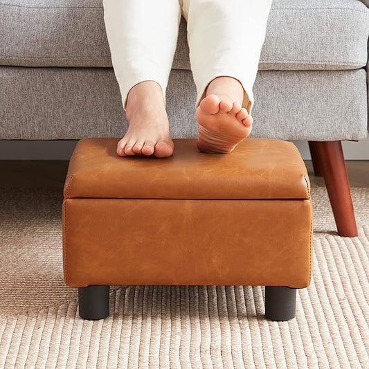 Small Foot Stool Under Desk Foot Stools Ottoman Footstool Foot Stools Small Footstools Foot Stool for Living Room Foot Rest 15" W x 12" D x 9.5" H Faux Leather Brown