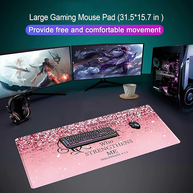 Large Pink Desk Mat Extended Mouse Pad, Cute Mousepad Desk Pad,Waterproof Durable Non-Slip Rubber Base Gaming Mousepad Desk Mat for Office/Home/Desktop,Pink Mouse Pad for Women