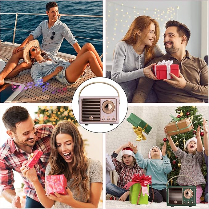 Dosmix Retro Bluetooth Speaker, Vintage Decor, Small Wireless Bluetooth Speaker, Cute Old Fashion Style for Kitchen Desk Bedroom Office Outdoor,Birthday Gifts Ideas for Women Teenage
