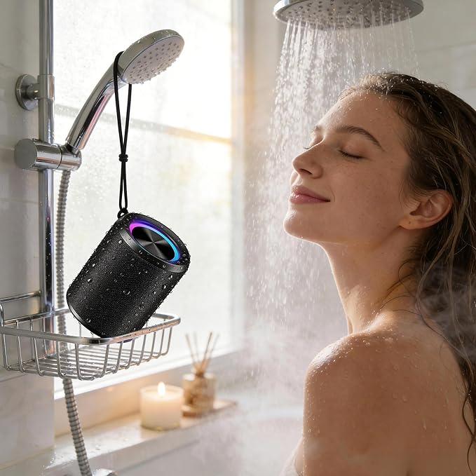 Portable Bluetooth Speaker, IPX7 Waterproof Wireless Speaker with 20W Loud Stereo Sound, 15H Playtime & Beat-Synced RGB Light, Small Outdoor Speaker for Shower, Pool, Beach, Hiking and Gifts