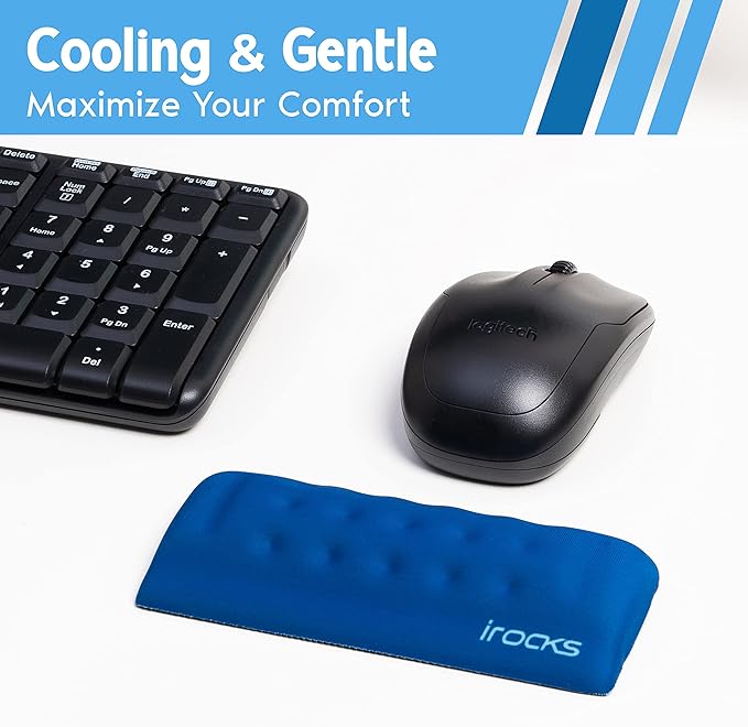 i-Rocks Memory Foam Mouse Wrist Rest - Pain-Reducing Wrist Rest for Mouse - Non-Slip Rubber Base Wrist Rest - Cooling Mouse Wrist Support for Long Hours of Work, Studying, Gaming