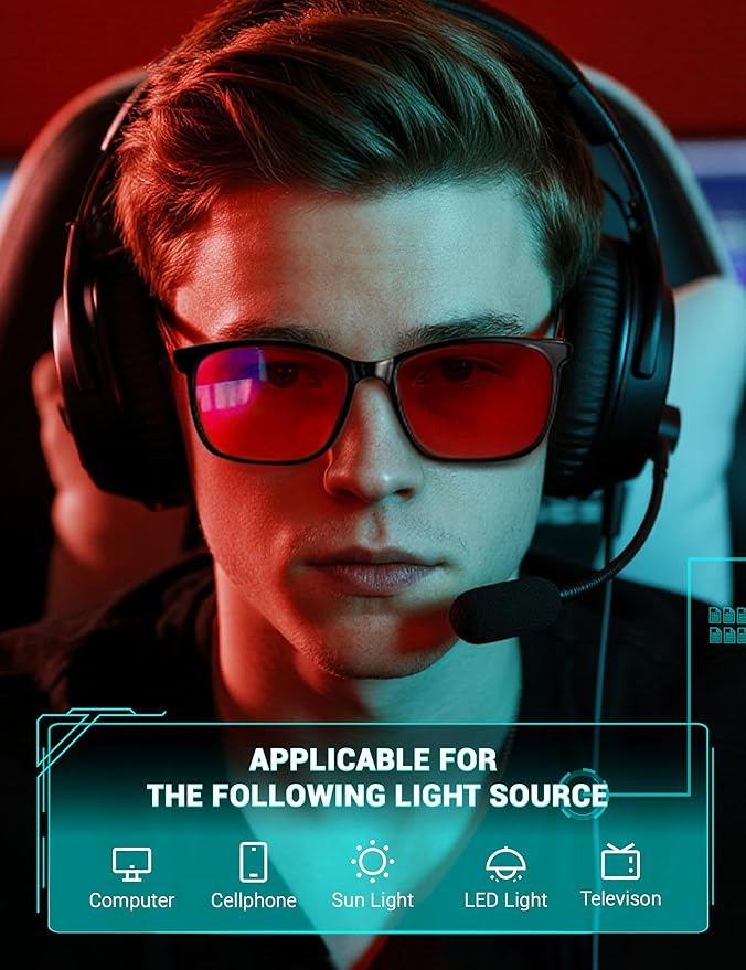 TIJN Sleep Glasses for 99.9% TR90 Blue Green Light Blocking Dual AR Coatings Red Lens for Computer Gaming Reduce Eyestrain