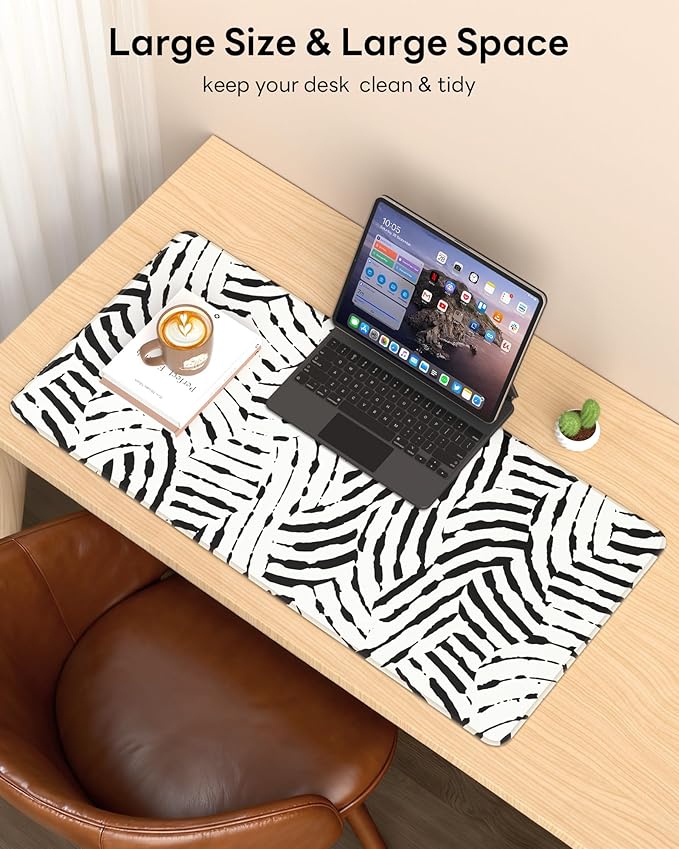 XL Gaming Mouse Pad, 31.5x15.7'' Large Desk Mat with Anti-Slip Rubber Base & Stitched Edges for Gaming, Office, Home - Tiger Stripes