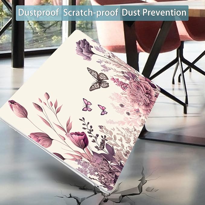 Mektron Case for MacBook Air 13 inch M1 A2337 A2179 A1932,Hard Cover 2018-2021 Air 13-inch with Touch bar, Exclusively Designed Protective Shell with Screen Protector, Butterfly Flower C074