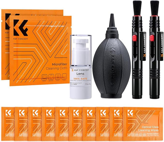 K&F Concept Camera Lens Cleaning Kit - 15ml Sensor Cleaner, Lens Pen Brush, Air Blower, Microfiber Cleaning Cloths & Lens Wipes for DSLR & Mirrorless Cameras and Sensitive Electronics by KFCONCEPT