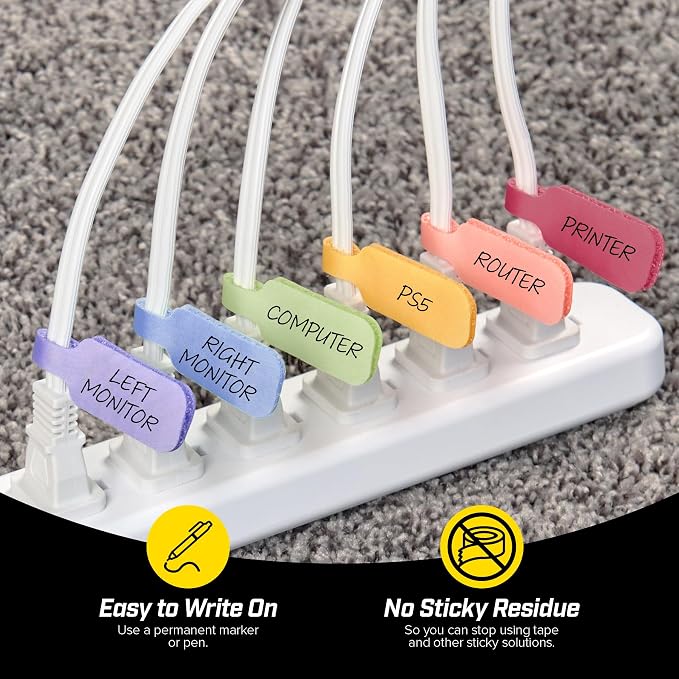 Wrap-It Storage Cable Labels - Medium, Macaron (30-Pack) - Write On Cord Tags for Wire Management and Identification - Image 2