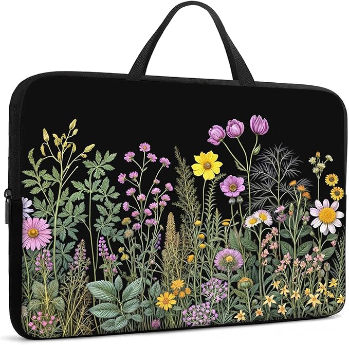 Laptop Sleeve Bag with Handle Computer Protective Soft Cover Case for 14 Inch 13 Inch Laptop,Natural Wildflowers