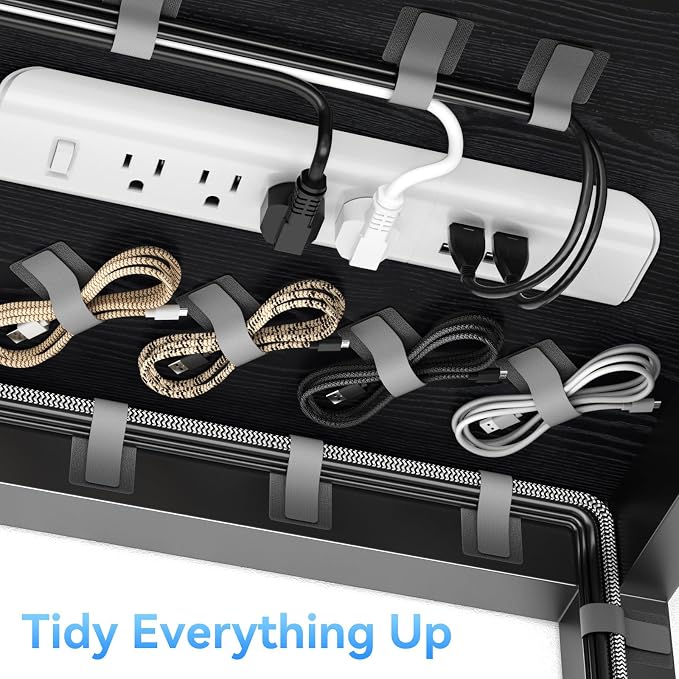 100Pcs Cable Straps Hook and Loop Cable Ties - Cable Holder for Desk Cable Management Under Desk - Computer Cord Organizer for Home Office Gaming Setup - Grey - Image 5