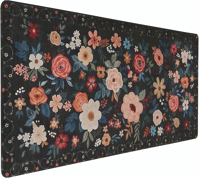 Floral XXL Large Mouse Pad with Stitched Edges, Anti-Slip Desk Mat for Keyboard and Mouse - Colorful Flower Pattern Office Decor, Home Computer Desk Pad Mat for Women, Ideal Desk Accessory