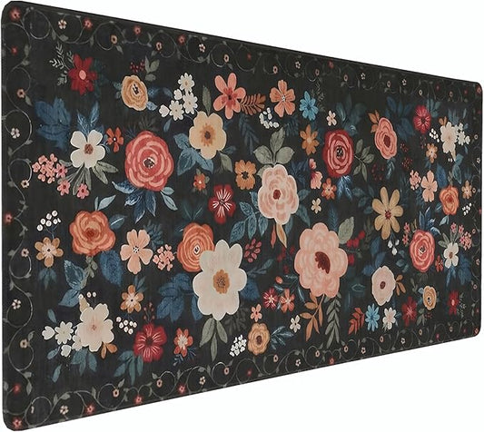 Floral XXL Large Mouse Pad with Stitched Edges, Anti-Slip Desk Mat for Keyboard and Mouse - Colorful Flower Pattern Office Decor, Home Computer Desk Pad Mat for Women, Ideal Desk Accessory