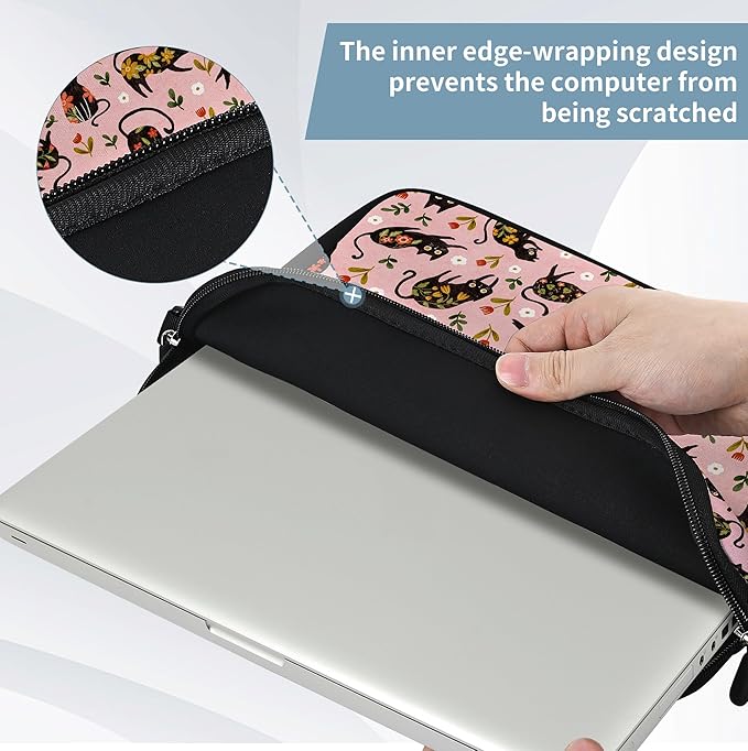 RICHEN 14 15 15.4 15.6 inch Laptop Shoulder Bag Messenger Bag Notebook Handle Sleeve Neoprene Carrying Case with Accessories Pocket (14-15.6 inch, Flowers Cats)