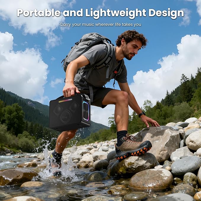 100W Peak Bluetooth Speaker, Loud Wireless Portable Speaker IPX6 Waterproof Outdoor Speaker with LED Lights Powerful Stereo Sound & Deep Bass 36H Playtime, EQ Boombox for Party Camping