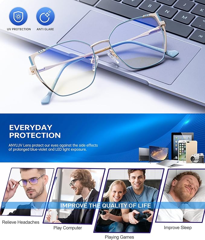 ANYLUV Blue Light Glasses for Woman Men, Womens Blue Light Blocking Glasses Computer Glasses Anti Eyestrain