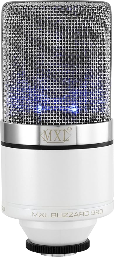 MXL 990 Condenser Microphone for Podcasting, Singing, Home Studio Recording, Gaming & Streaming | Blue LED lights | XLR | Large Diaphragm (BLIZZARD)
