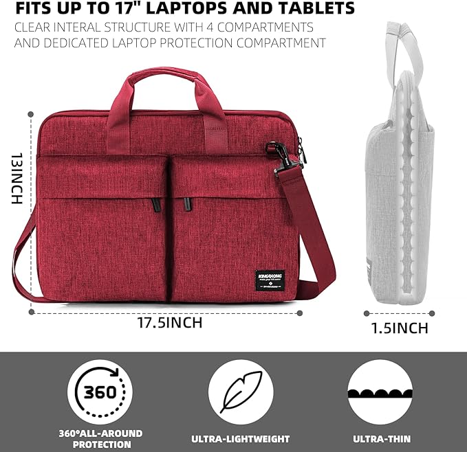 KINGSLONG Slim 17.3 inch Laptop Bag Sleeve Carrying Case with Shoulder Strap, Notebook Ultrabooks Computer Handbag Cover for Men Women Fit for Acer Asus Lenovo HP Toshiba Red