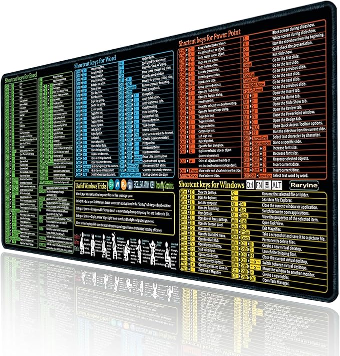 Excel/Word/Power Point/Windows Mouse pad,Non-Slip&Waterproof Large Gaming Office pc Desk mat,Over 200 Keyboard Shortcuts Mousepad(27.6L x 11.8W inches)
