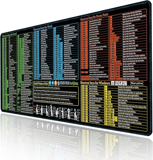 Excel/Word/Power Point/Windows Mouse pad,Non-Slip&Waterproof Large Gaming Office pc Desk mat,Over 200 Keyboard Shortcuts Mousepad(27.6L x 11.8W inches)