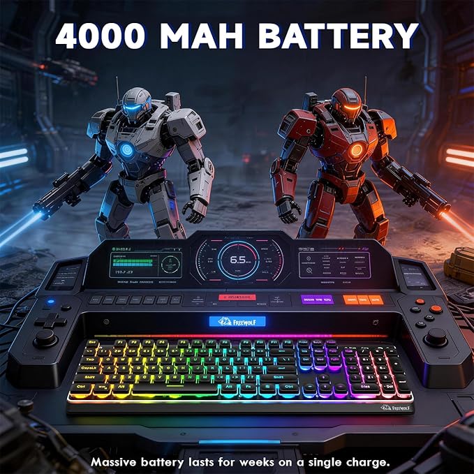 M104 Wireless Gaming Keyboard with Metal Panel Wired/Bluetooth Mechanical Feel Membrane Full Size Keyboard with Numeric Keypad RGB 4000MAH Rechargeable Quiet for PC Gamer-Black