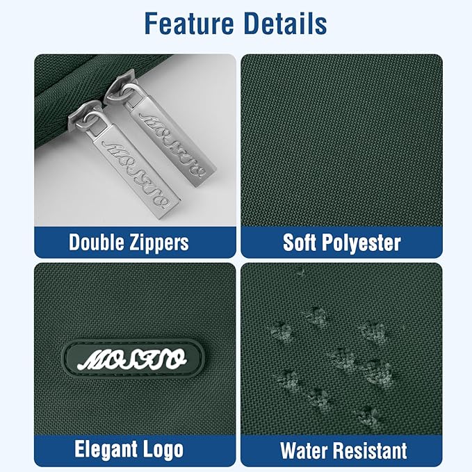MOSISO Laptop Case 16 inch, 15-15.6 inch Laptop Sleeve Compatible with MacBook Pro 16 M5 M4 M3 M2 M1, HP Acer Dell Lenovo ASUS, Polyester Vertical Computer Sleeve Bag with Pocket, Midnight Green