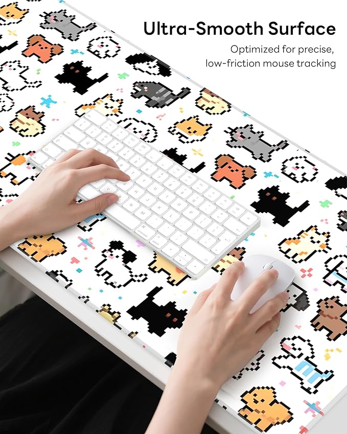 XL Gaming Mouse Pad, 31.5x15.7'' Large Desk Mat with Anti-Slip Rubber Base & Stitched Edges for Gaming, Office, Home - Cute Animals