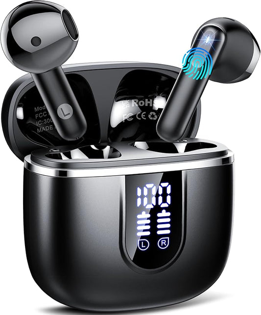 Wireless Earbuds, 2026 Bluetooth 5.4 Headphones with 3D Bass Stereo, 40H Ultralight in-Ear Buds, Bluetooth Earbuds with 4 ENC Noise Cancelling Mic, USB-C LED, IP7 Waterproof Earphones for Android iOS