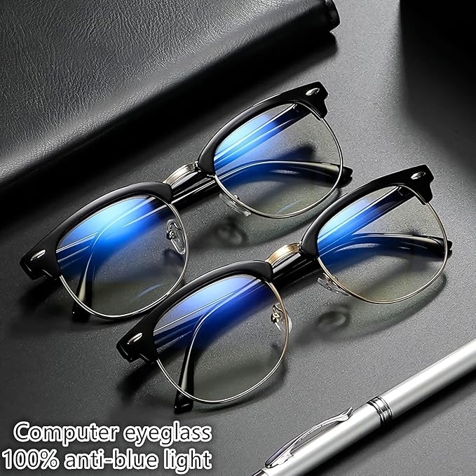 Photochromic Blue light Blocking Glasses Half frame Retro Semi Rimless Blue Blocking Eyewear For Men Women 3 Pack