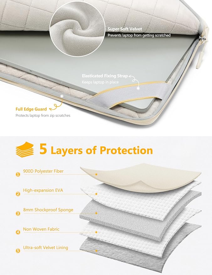 HYZUO 13.3-14 Inch Laptop Bag Sleeve for MacBook Pro 14 M5 M4 M3 M2 M1 Pro/Max A3426 A3427 2026-2021, MacBook Air/Pro 13.3, 13.8"-13.5" Surface Laptop/Book, Notebook Case for 13" Dell HP, Sand