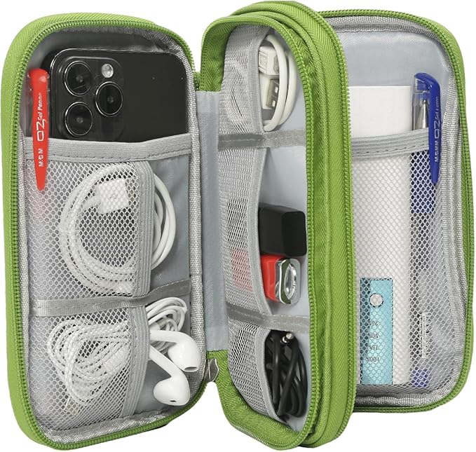 Electronic Organizer Travel Cable Accessories Bag, Case for Cable, Cord, Charger, Phone, Power Bank, Earphone (Grass Green, Medium)
