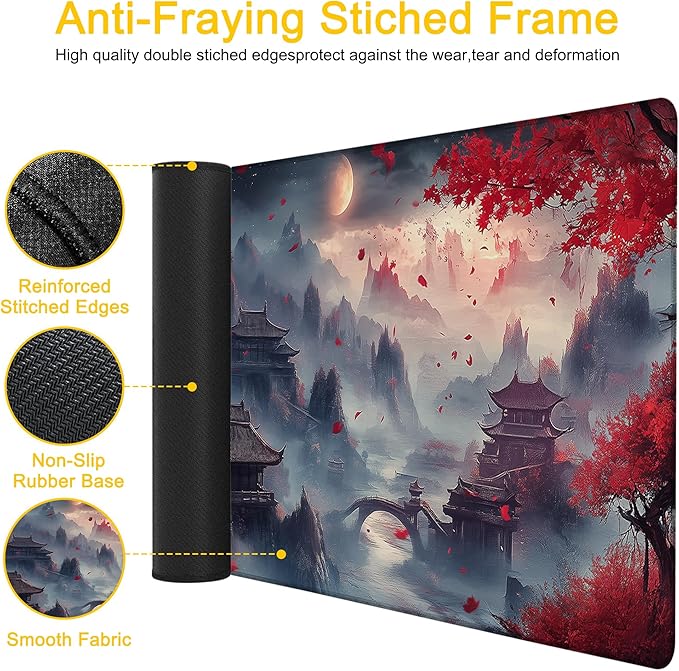 Desk Pad Red Night Full Moon Desk Mat for Keyboard and Mouse, Large XXL Gaming Mouse Pad with Stitched Edges for Work Game Office, 35.43 x 15.75 in