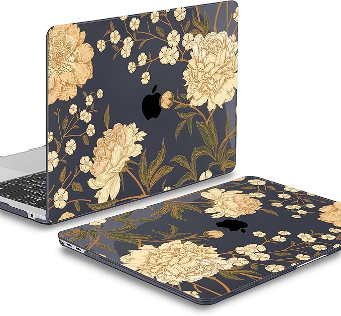 Mektron Case for MacBook Air 13 inch M1 A2337 A2179 A1932,Hard Cover 2018-2021 Air 13-inch with Touch ID, Exclusively Designed Protective Shell with Keyboard Skin+Screen Protector, Peony Flowers C186